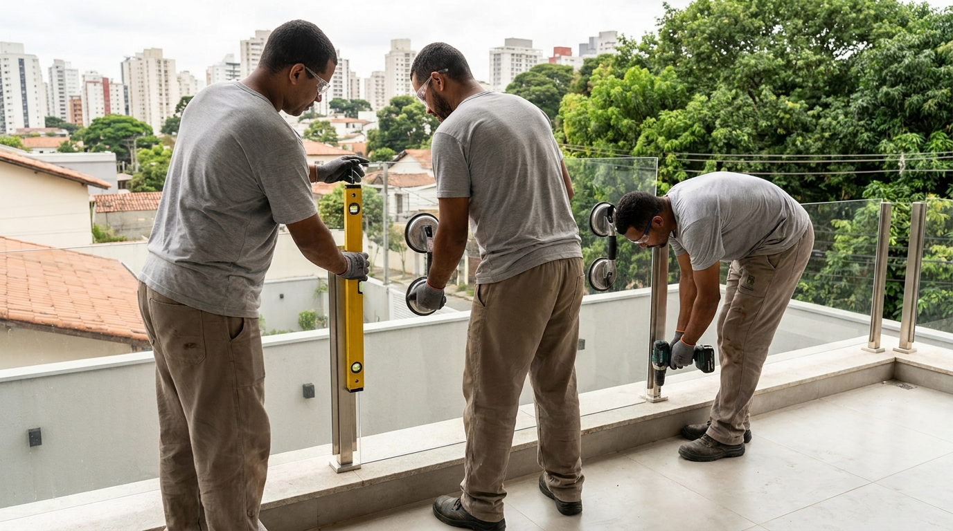 Guarda-corpo em terraço alto com vista cidade em Montes Claros-MG